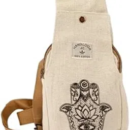 KEDAR KRIPA Hemp Bag Natural Himalayas Hemp Crossbody Bag with Hamsa Hand Print | Eco-Friendly Sling Bag for Women & Men | Boho Festival Travel Purse with Zipper Pocket-picture-56