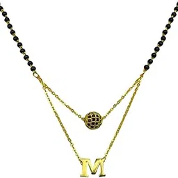 digital dress room M letter mangalsutra Short Mangalsutra Designs Stylish AD Black Ball alphabet gold name mangalsutra design/ naam wale mangalsutra/ personalised wife husband couple name mangalsutra design (20 inch)-picture-14
