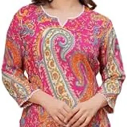 anvi Women's Paisley Printed Short Kurti, 3/4 Sleeves, Multi-Color-picture-32