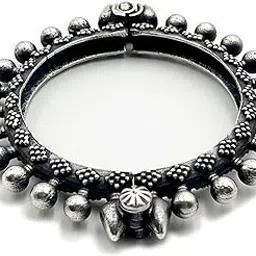 the style courtyard Single Piece of Silver Replica Rajwadi Sahiba Openable Bracelet & Kada, Oxidised Hand-Cuff Tribal Bangle, Traditional and Antique finish-picture-47
