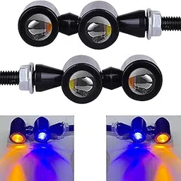 Grandbiker Mini Jet Twins Aluminum Bullet Shape Turn Signal Lights Indicator lights Double Color Universal for All Bikes Models Turn Signal Lights Motorcycle Indicator Light (Set Of 2) (Blue/Orange)-picture-28