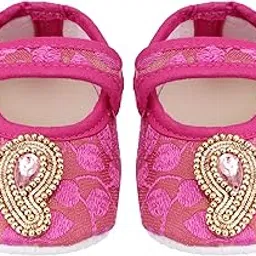 coco candy Baby Boys & Girls Ehinic Brocade New Born Infant Kids Booties - Neon Pink, 3 Months to 12 Months-picture-40