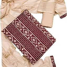 Women's Cotton Blend Printed Unstitched Salwar Suit Dress Material With Dupatta | printed salwar suit-image-80