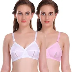 Women Non Padded Super Combed 100% Pure Soft Cotton Full Coverage Net Cut Design Everyday Bra with Adjustable Straps Pack of 2-image-1