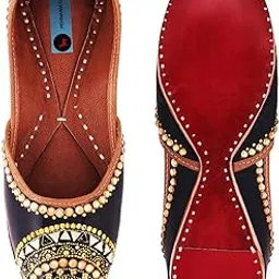 pehnawacraft Adaa Black Jutti , Jutti for Women | Soft Leather ethnic Juttis | Bite and Pinch Free Jutis | Ladies mule | Casual Flat Stylish Mojari for wedding | Ethnic Flats for Girls | mojris for women-picture-48