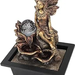 Tabletop Fountain Waterfall Fountain Indoor Water Fountain 3-Tier Lotus Desk Fountain Indoor Relaxation Lotus Leaf Home Decor with Natural River Rocks Soothing Sound (Flying Fairy)-image-25