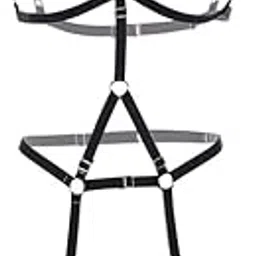 Women's Black Harness Lingerie Set Open Strap Mid Waist Bikini Beach Bra and Panty Regular Fit (S, M,L)-image-41