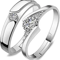 Uniqon Silver Color Valentine's Day Stainless Steel Crystal Diamond Adjustable Size King And Queen With Nug Stone Rhombus Design Romantic Couple Matching Finger Rings With Red Box-picture-27