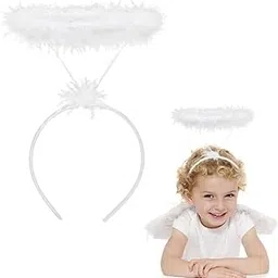 Wanna Party White Feathered Angel Halo Headband for Halloween Cosplay Costumes, Fairy Costume Accessory, Angel Wings Headband for Halloween Decoration Items (White)-image-65