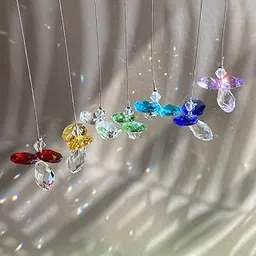 7pcs Mini Guardian Angel Suncatcher Crystal Glass Prisms Chakra Rainbow Maker Octagon Pendant Hanging Ornaments Sparkling for Window Car Rearview Mirror (Chakra-Small)-image-12