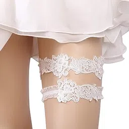 coxeer 2PCS Lace Garter Set Elegant Elastic Pearl Decor Leg Ring Bridal Garter Prom Party-picture-35
