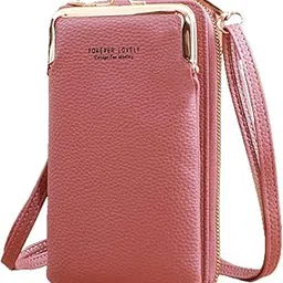 syga Women Phone Bag Ladies Wallet PU Leather Cell Phone Purse Mini Shoulder Bag with Strap Card Slots (Dark Pink, Forever Lovely)-picture-10