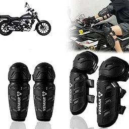 Auto Pearl Motorcycle Knee Shin Guards Elbow Pads, 4 in 1 Monstor Style Knee Shin Safe Protection Armor for Moto Cycling Racing compatible with Avenger 150Street (Black, 4Pcs)-picture-20