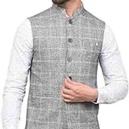 crimsoune club Men's Grey Checked Waist Coat-picture-27