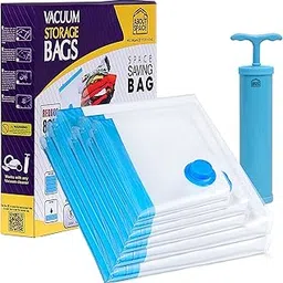 ABOUT SPACE 6 Pack Vacuum Bags for Travel with Hand Pump (2 Jumbo/2 Large/2 Medium) Polyamide Polyethylene Airtight, Ziplock Reusable Space Saver Vaccine Sealer Compression Bags for Packing (Blue)-picture-10