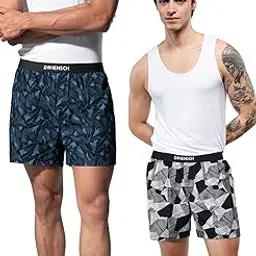 damensch Regular Fit Printed 100% Soft & Durable Cotton Boxer Shorts Anti-Bacterial Moisture Wicking Microfibre Ultra-Light Inner Boxer Shorts for Men - Spikey Black/Blue, Black Puzzle - L-picture-24