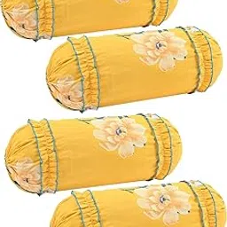 Tessile India Polycotton Printed Bolster Covers, Set of 4, 16x32 Inches, with Attached Frill (Yellow)-picture-17