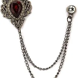 knighthood Shimmer Stone With Gun Metal Engraving Stone Detailing and Hanging Tassel Chain Collar Pin Brooch, Suit Stud, Shirt Studs, Lapel Pin Accessories for Men Women-picture-11