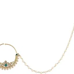 i jewels 18k Gold Plated Traditional Ethnic Bridal Nose Ring/Nath Without Piercing with Pearl Chain Encased with Pearl Stone for Women/Girls (NL38)-picture-23