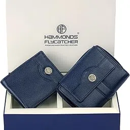 hammonds flycatcher Leather Wallet Combo Gift Set - Marriage Wedding Gifts for Couples Wife Husband - RFID Protected Men's & Ladies Women's Wallets, Multiple Card Slots - Blix Blue image 1