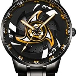 goldenize fashion Branded Men's Sport Quartz Watch Arrow Wheel Dial 360 Rotating Casual Fashion Stainless Steel Alloy Mens & Boy's Luxury Metal Gift Creative Watch-picture-31