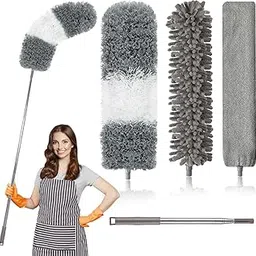 Microfiber Duster, with Extension Pole(Stainless Steel) 30 to 100 Inches, Reusable Bendable Dusters, Washable Lightweight Dusters for Cleaning Ceiling Fan, High Ceiling, Blinds, Furniture, Cars-picture-24