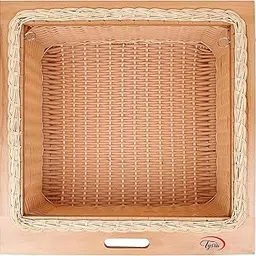 Tysra Wicker Basket Wood & PVC For Rectangular Modular Kitchen | Pull Out Cane Basket For Onion, Potato | Fruits & Vegetables Cane Storage Organizer (22.25W(564Mm) X20Lx8H (No Partition) Light Brown-picture-42