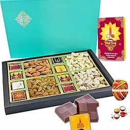 Bhai Dooj Gift Hamper for Brother-Almond,Cashew,Raisin,Pistachio,Chocolates,Tikka Set,Tilak,Chawal,Chandan,Mishri | Bhaiya Dooj Super Sweet Premium Gift Set-400Gm-image-75