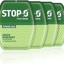 Stop-O Power Bag | Pack Of 4 Refreshing Air Freshener Pouch For Bathroom/Toilet | Green Harmony Fragrance - Refreshing, Earthy-picture-18