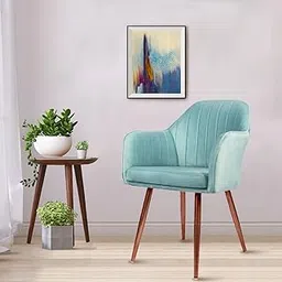 Vergo Plush Dining Chair | Accent Chair for Living Room Bedroom Study Cafe Restaurant | Wooden Frame with Velvet Fabric & Cushion Seat with Metal Legs, 1 Year Warranty (Turquoise) (Arrives Faster)-picture-10