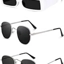 sheomy Unisex combo offer pack of 5 shades Unisex Fashion Sunglasses Set, 5 Pairs, Metal Frame, Black and Silver - Combo5-16400-picture-12