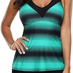 Womens Two Piece V-Neck Tankini Swimsuit with Boardshort Plus Size-image-39