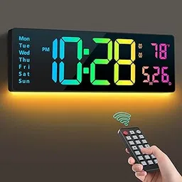Digital Wall Clock with Large Screen 16 Inch Digital Clock 11 Colors RGB Remote Changing LED Clocks with Night Lights for Living Room Bedroom Office Classroom-image-73