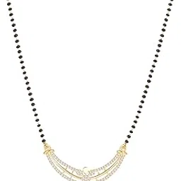 amaal American Diamond Mangalsutra for women stylish 1gm gold mangal sutra short AD CZ Pendant Necklace design jewellery for women nallapusalu chains one gram 18 inch black beads chain golden -143-picture-26