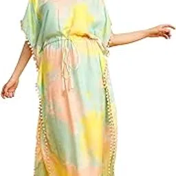 clovia Women's Rayon Tie-Dye Print Long Kaftan in Multi-picture-18