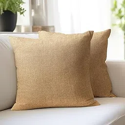 Encasa XO Plain Polyester Jute Cushion Cover Set of 2 | Cherry Golden | 50x50 cm | No Fillers or Inserts Only Pillow Covers I Chambray Colour Jute Square Pillowcase I Machine Washable-picture-54