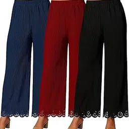 Women’s 3-Piece Lycra Palazzo Blue, Maroon & Black | Comfortable Stretchable Bottom with Elegant Lace for Casual, Office & Ethnic Outfits-picture-17