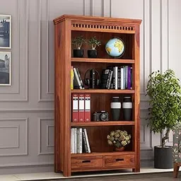 SNAP FURNITURE Solid sheesham Wood Book Shelf with Racks Storage| Library Bookshelf | Wooden Book Cabinet Office & Home Living Room| Bookcases Furniture (Large, BBslf-Honey7)-image-1