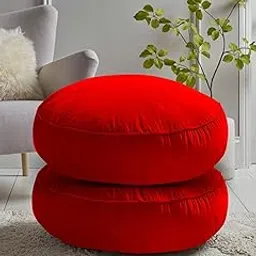 Anil Round Cushion Pillow for Tub, Car, Office, Chair, Balcony, Bedroom, 40 x 40 cm Microfibre Solid Cushion Pack of 2 (Red)-picture-14