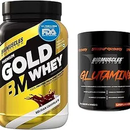 Bigmuscles Nutrition Premium Gold Whey 1Kg Whey Protein Isolate Blend [Belgian Chocolate] & Glutamine Powder [ 30 Servings] 5000 mg, 150 gm-picture-10