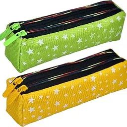 homestic Pencil Pouch | Rexine Stationary Pouch | Pencil Utility Pouch | School Pencil Case for Kids | Pen-Pencil Box for Kids | 2 Zipper Pencil Organizer | Star Pencil Pouch | Pack of 2 | Multi-picture-50