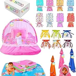 Bantoo Flat Bed 30 in 1 New Born Baby Products All | Gift Packs | Baby Shower | Infants Grooming | Baby Bedding | Clothes | Maternity Kit | Essential Items | Combos (Multicolor, 0-6 Months)-picture-12