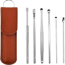 Enakshi® Stainless Steel Ear Wax Removal Tool Set 6 High-Quality Earpicks with PU Leather Storage Bag Multi-Directional, Ergonomic Design for Men & Women Long-Lasting, Rust-Resistant Household Health Care-picture-42