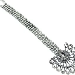 yash jewels emporium Wedding Bridal Garba Navratri Sale Oxidised Silver Maang Tikka Jewellery for Women and Girls (Peacock)-picture-49