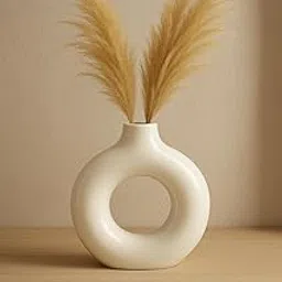 Housol Ceramic Donut Vase 6 Inch | Minimalist Flower Vase Set for Pampas Grass, Dried Flowers | Modern Aesthetic Style for Living Room, Hall, Bedroom & Office (6 Inch)-image-8