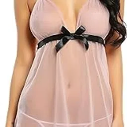 febeul Lingerie for Women Lace Babydoll Chemise Sexy Transparent Nightgowns Halter Nighties Sheer Mesh Nightwear Honeymoon Dress-picture-25