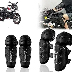 Auto Pearl Motorcycle Knee Shin Guards Elbow Pads, 4 in 1 Monstor Style Knee Shin Safe Protection Armor for Moto Cycling Racing compatible with Pulsar 220BS6 (Black, 4Pcs)-picture-11