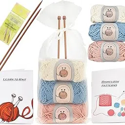 Thoughtful Stitch Knitting Kit for Beginners Adults & Kid Friendly- Complete Knitting Kit - Learn to Knit Yarn Set with Tutorial Book for Adult Hobbies - 100% Cotton Wool & Bamboo Knitting Needle-picture-32