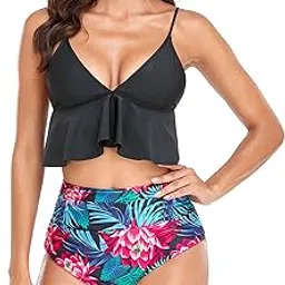 rtzy Printed Bikini, Multipurpose Machine Washable High Waisted Women Bikini for Women (S) Black-picture-43