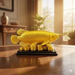 Golden Feng Shui Arowana Fish Idol with Coins | Wealth, Prosperity & Good Luck Showpiece for Home & Office-picture-23